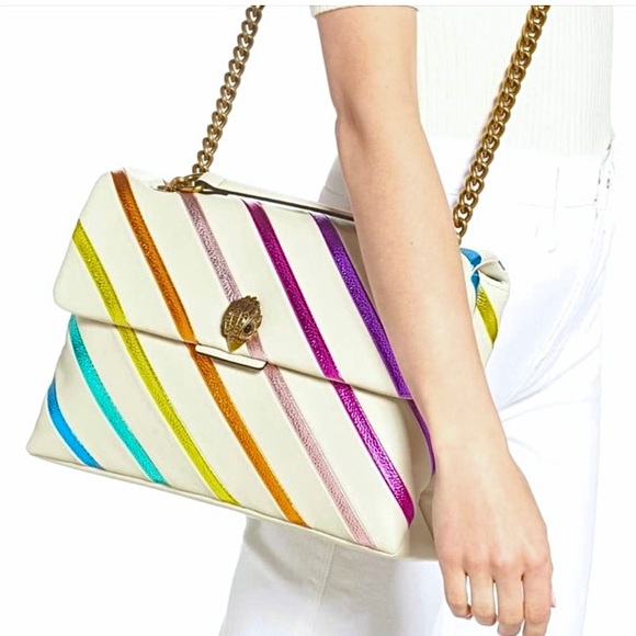 🚫SOLD🚫 Kurt Geiger XL Metallic Rainbow Stripe Leather Kensington Shoulder Bag - Picture 7 of 10